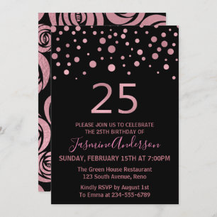 Stylish Rose Gold Faux Foil 25th Birthday Party Invitation