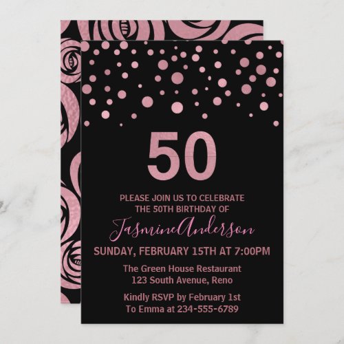 Stylish Rose Gold Faux Foil 50th Birthday Party Invitation
