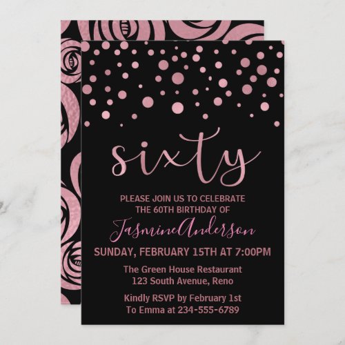 Stylish Rose Gold Faux Foil 60th Birthday Party Invitation