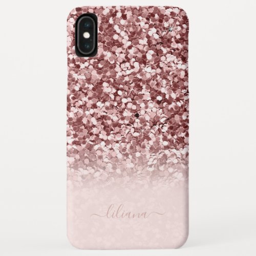 Stylish Rose Gold Faux Glitter Girly Chic Name iPhone XS Max Case