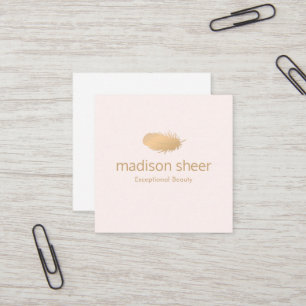 Stylish Rose Gold Feather Light Blush Pink Square Business Card