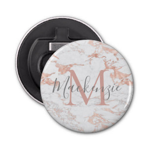 Stylish Rose Gold Foil Marble Monogram Bottle Opener