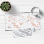 Stylish Rose Gold Foil Marble Monogram Desk Mat<br><div class="desc">Stylish Rose Gold Foil Marble Monogram Desk Mat Mouse Pad with trendy white marble and soft pink rose gold foil marble. Add your name and monogram for a custom design! Please contact us at cedarandstring@gmail.com if you need assistance with the design or matching products.</div>