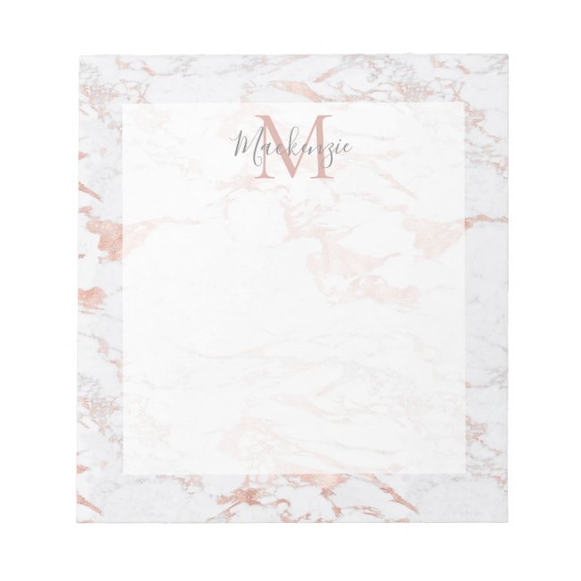 Stylish Rose Gold Foil Marble Monogram Notepad