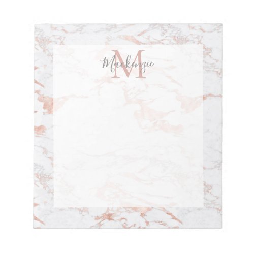 Stylish Rose Gold Foil Marble Monogram Notepad