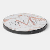 Stylish Rose Gold Foil Marble Monogram Wireless Charger (Front 2)