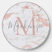 Stylish Rose Gold Foil Marble Monogram Wireless Charger (Front)
