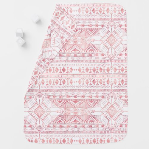 Stylish Rose Gold Geometric Tribal Aztec Pattern Baby Blanket