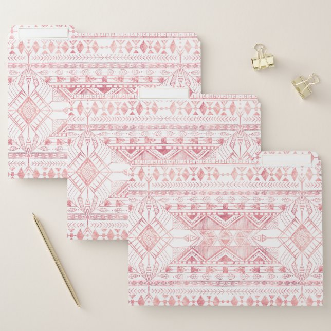 Stylish Rose Gold Geometric Tribal Aztec Pattern File Folder (Set)