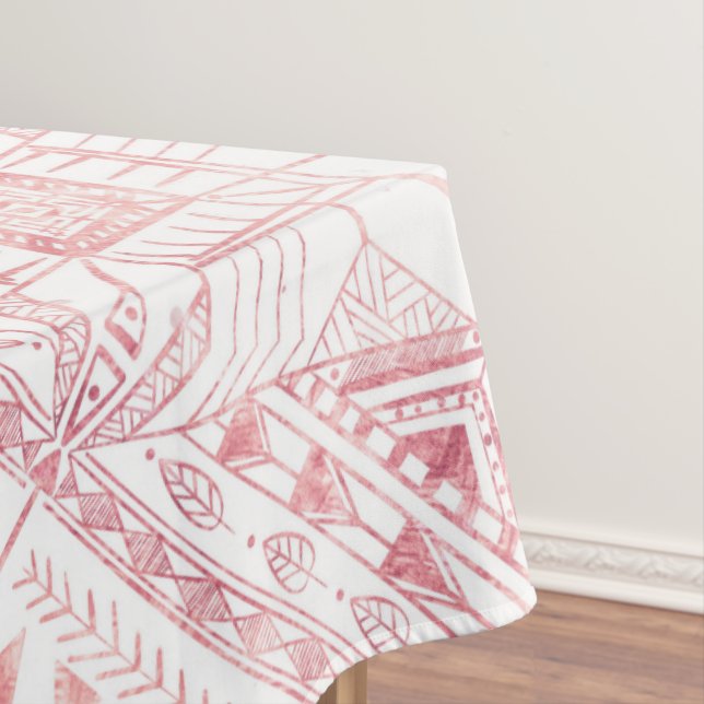 Stylish Rose Gold Geometric Tribal Aztec Pattern Tablecloth (In Situ)