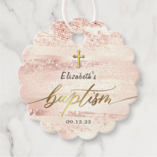 Stylish Rose Gold Girl Baptism Thank You Favor Tags