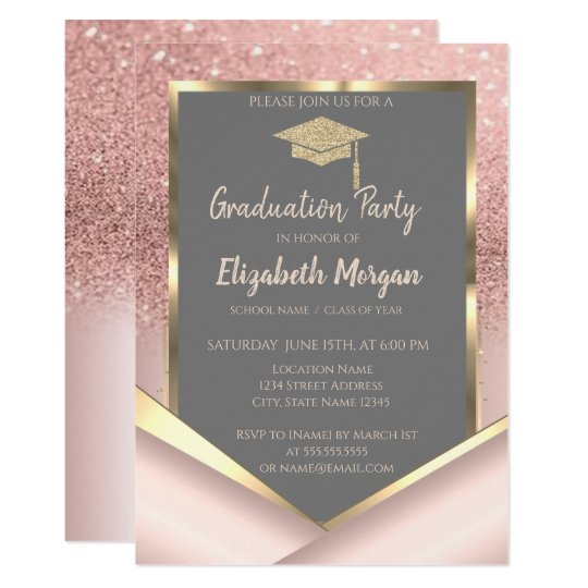 Stylish Rose Gold Glitter Diamonds Graduation Invitation