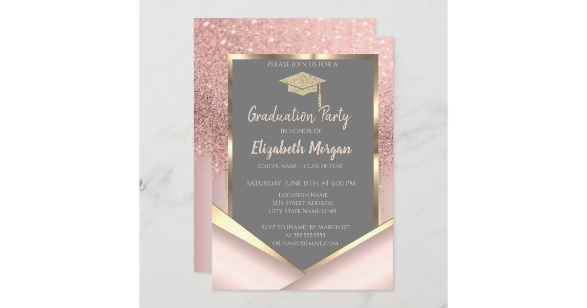 Stylish Rose Gold Glitter Diamonds Graduation Invitation | Zazzle