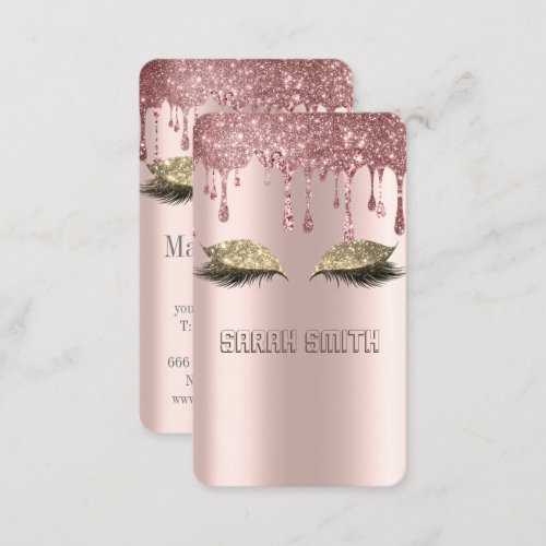 Stylish Rose Gold Glitter Drips Eyelashes Business Card