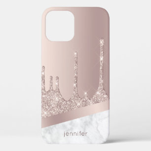 Stylish rose gold glitter drips marble custom iPhone 12 case