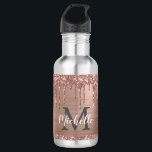 Stylish Rose Gold Glitter Drips Monogrammed  Stainless Steel Water Bottle<br><div class="desc">Modern, girly rose gold glitter drips name and monogrammed water bottle. This design features blush pink rose gold glitter sparkle drips on faux pink brushed metal background with custom personalized monogram initial and first name text template. Perfect girly gift. Please note, this design is a printed photo effect with no...</div>