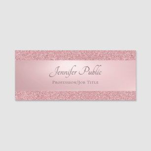 Stylish Rose Gold Glitter Handwritten Text Modern Name Tag
