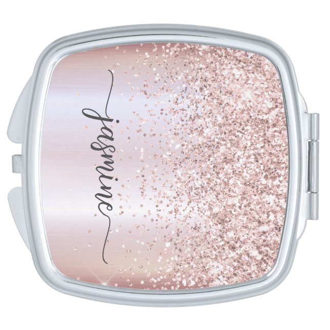 Glitter Compact Mirror - Silver or Rose Gold Rose-gold Faux Glitter & Metallic Texture Compact Mirror  main image 3