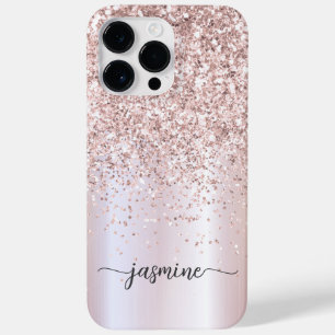 Stylish Rose Gold Glitter Monogram Name Script Case-Mate iPhone 14 Pro Max Case