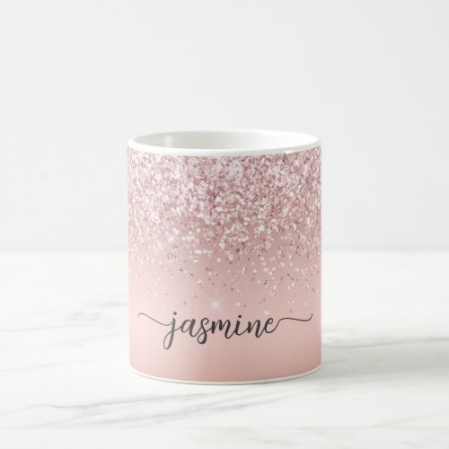 Stylish Rose Gold Glitter Monogram Name Signature Coffee Mug