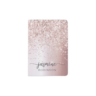 Stylish Rose Gold Glitter Monogram Name Signature  Passport Holder