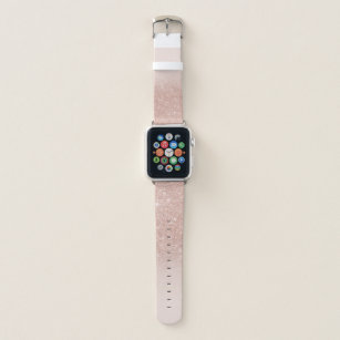 Stylish rose gold glitter ombre pink color block apple watch band