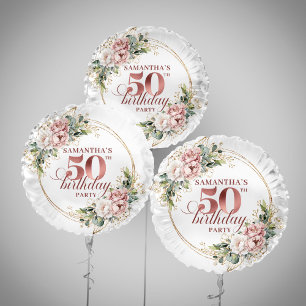 Stylish Rose Gold Greenery 50th Birthday Party  Balloon