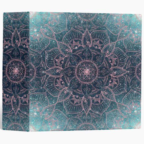 Stylish Rose Gold Mandala Blue Nebula Stars 3 Ring Binder