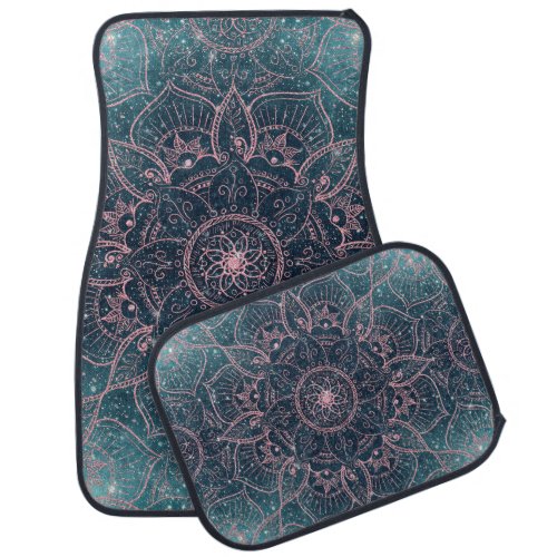 Stylish Rose Gold Mandala Blue Nebula Stars Car Floor Mat