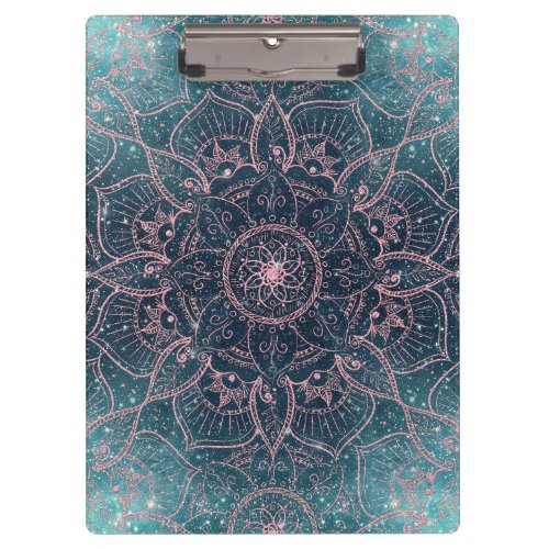 Stylish Rose Gold Mandala Blue Nebula Stars Clipboard