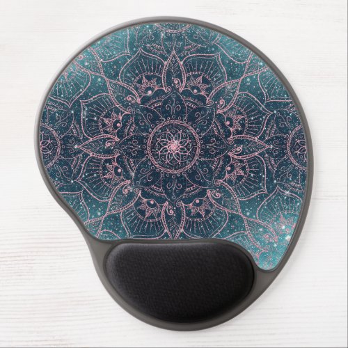 Stylish Rose Gold Mandala Blue Nebula Stars Gel Mouse Pad