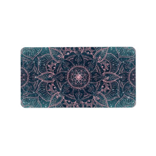 Stylish Rose Gold Mandala Blue Nebula Stars Label