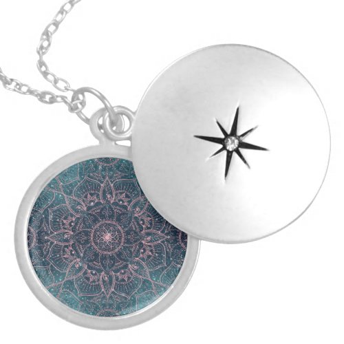 Stylish Rose Gold Mandala Blue Nebula Stars Locket Necklace