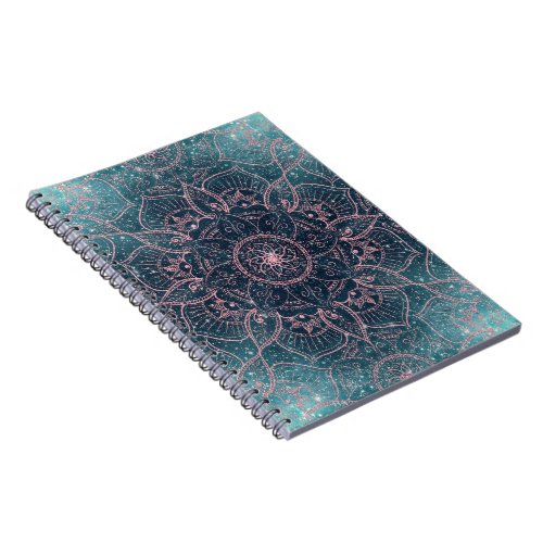 Stylish Rose Gold Mandala Blue Nebula Stars Notebook
