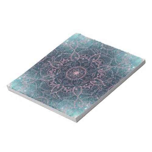 Stylish Rose Gold Mandala Blue Nebula Stars Notepad
