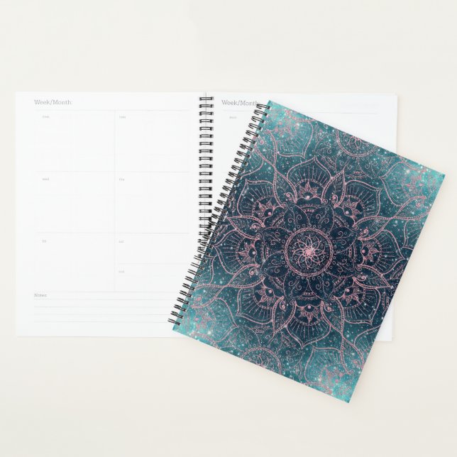 Stylish Rose Gold Mandala Blue Nebula Stars Planner (Display)