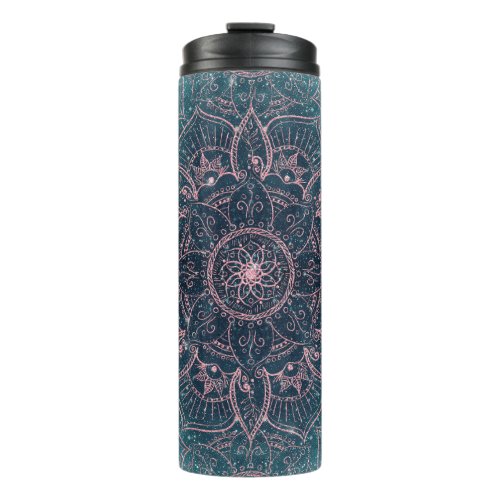 Stylish Rose Gold Mandala Blue Nebula Stars Thermal Tumbler