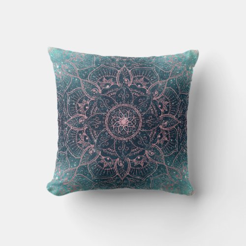 Stylish Rose Gold Mandala Blue Nebula Stars Throw Pillow