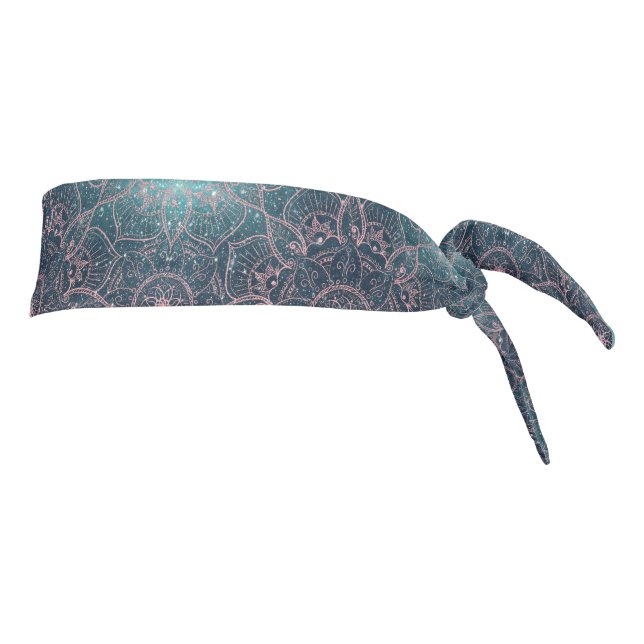 Stylish Rose Gold Mandala Blue Nebula Stars Tie Headband (Rotate 90)