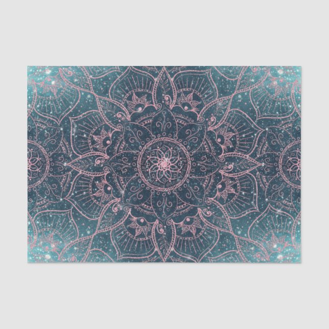 Stylish Rose Gold Mandala Blue Nebula Stars Tissue Paper (Front)