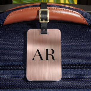 Stylish Rose Gold Metal 2 Monogram Initial Luggage Tag