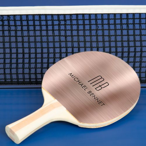 Stylish Rose Gold Metallic Monogram Name Ping Pong Paddle