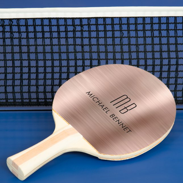 Stylish Rose Gold Metallic Monogram Name Ping Pong Paddle (Insitu)