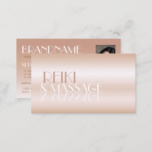 Stylish Rose Gold Mirror Font with Photo Luxury Business Card