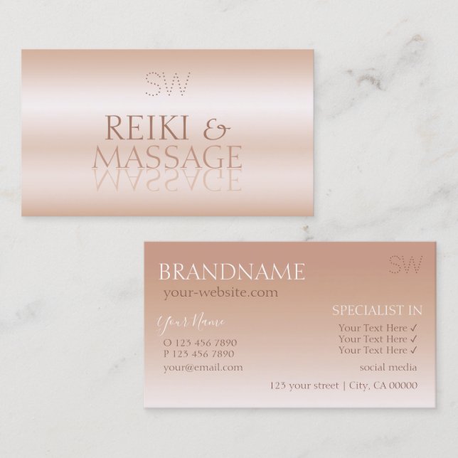 Stylish Rose Gold Mirror Letters Monogram Modern Business Card (Front/Back)