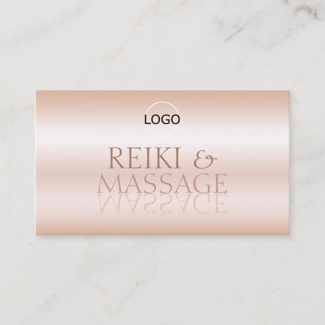 Stylish Rose Gold Mirror Letters with Logo Modern Business Card (Front)