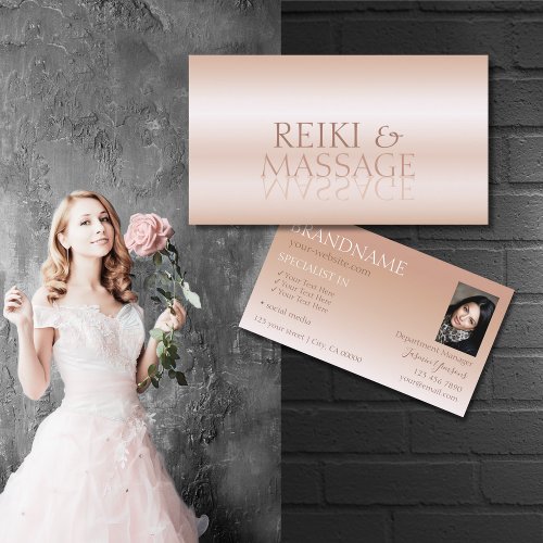 Stylish Rose Gold Mirror Letters with Photo Modern Business Card
