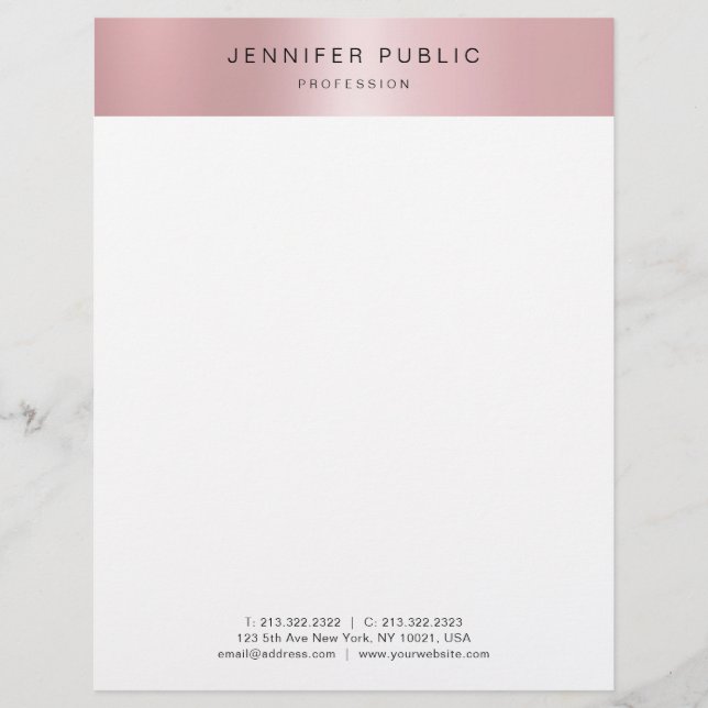 Stylish Rose Gold Modern Cute Design Template Letterhead (Front)