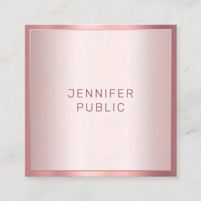 Stylish Rose Gold Modern Elegant Simple Template Square Business Card ...