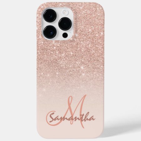 Stylish Rose Gold Ombre Pink Block Monogram Case-mate Iphone 14 Pro Ma